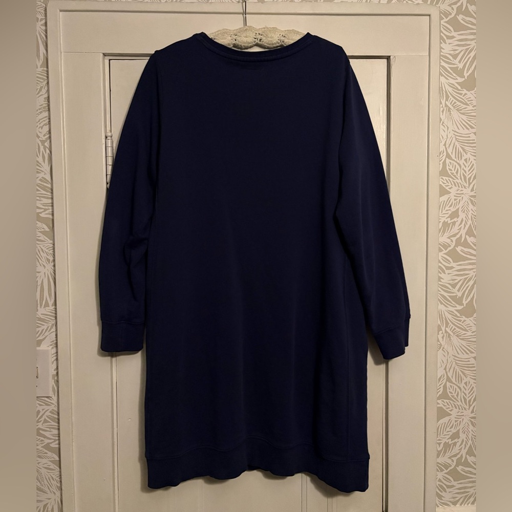 PACT® Organic Cotton Downtime Essential Long Sleeve Navy Sweatshirt Dress - Picture 5 of 9